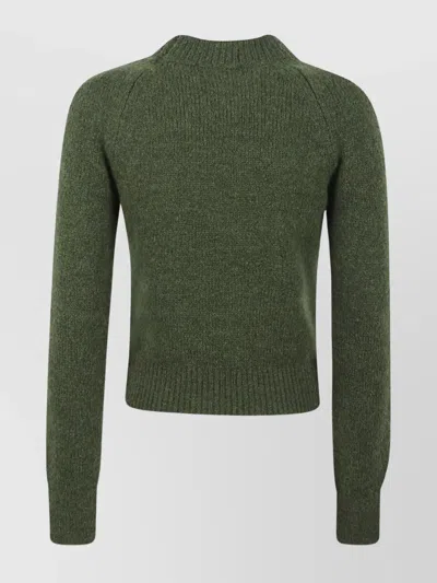 Dries Van Noten Textured Knit Pullover Raglan Sleeves In Green