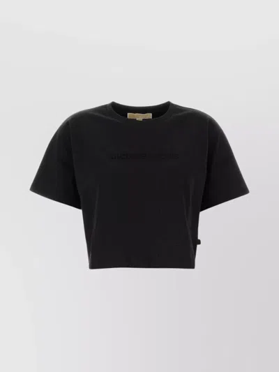 Michael Kors Cropped Crew Neck Short Sleeve T-shirt In Black
