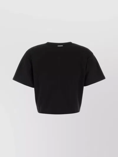 Michael Kors Cropped Crew Neck Short Sleeve T-shirt In Black