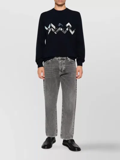 Missoni Knitted Crew Neck Sweater With Zigzag Detail In Black