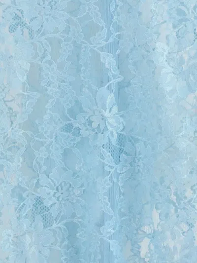 Valentino High Neck Long Sleeve Floral Lace Bodysuit In Blue