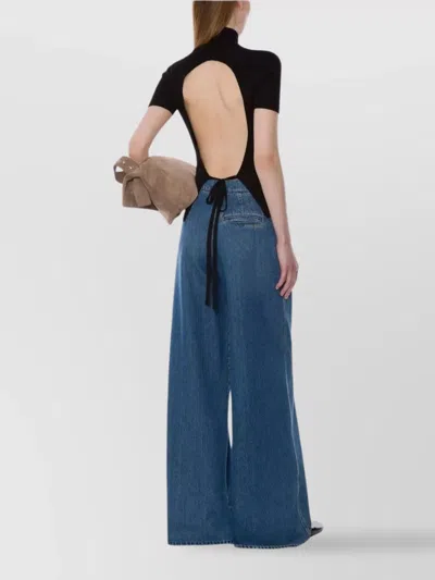 Alberta Ferretti Turtleneck Sweater With Open Back And Tie In Black