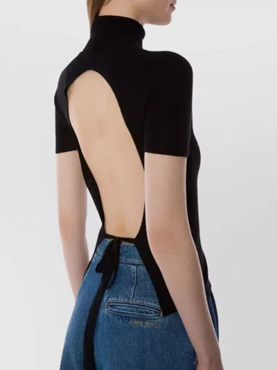 Alberta Ferretti Turtleneck Sweater With Open Back And Tie In Black