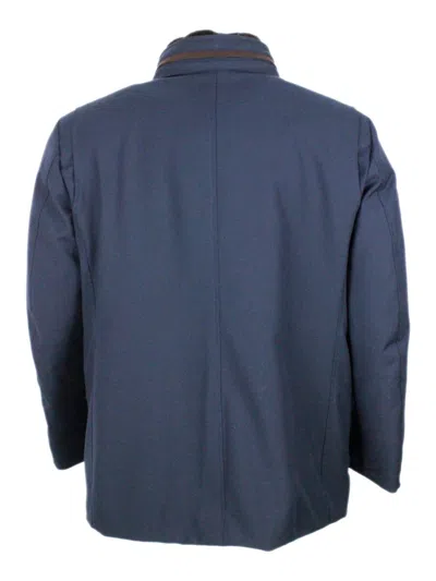 Moorer Short Jacket Featuring High Collar And Pockets In Blue