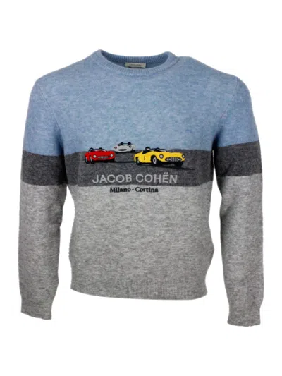 Jacob Cohen Color Block Crew Neck Sweater In Blue