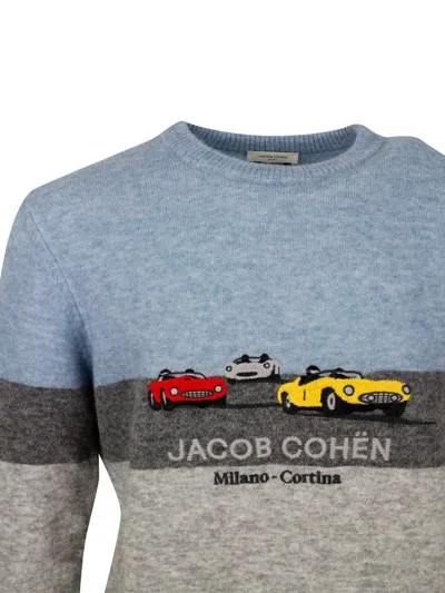 Jacob Cohen Color Block Crew Neck Sweater In Blue