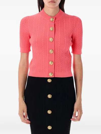 Balmain Button Embellished Knitted Cardigan In Orange