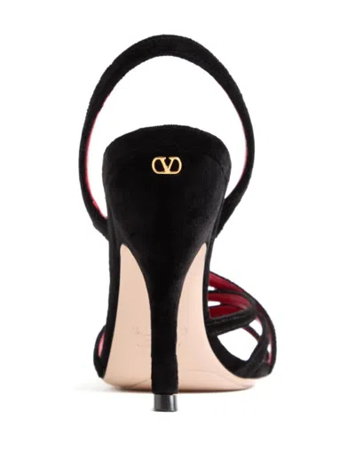 Valentino Velvet Sandals Featuring Crisscross Straps In Black