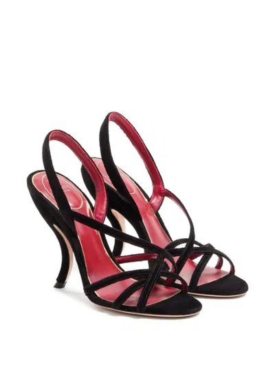 Valentino Velvet Sandals Featuring Crisscross Straps In Black