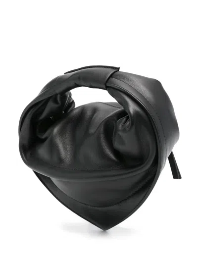 Federico Cina Leather Hand Bag 'midi Tortellino' In Black In Black