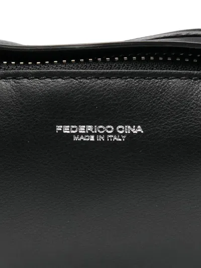 Federico Cina Leather Hand Bag 'midi Tortellino' In Black In Black