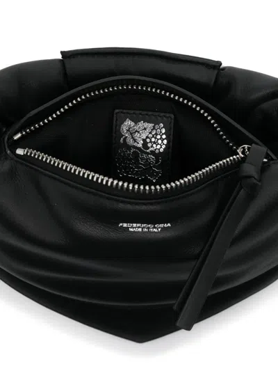 Federico Cina Leather Hand Bag 'midi Tortellino' In Black In Black