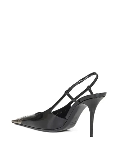 Saint Laurent Jeanne Slingback Pumps In Glazed Leather With Metal Toe Shoes In Black