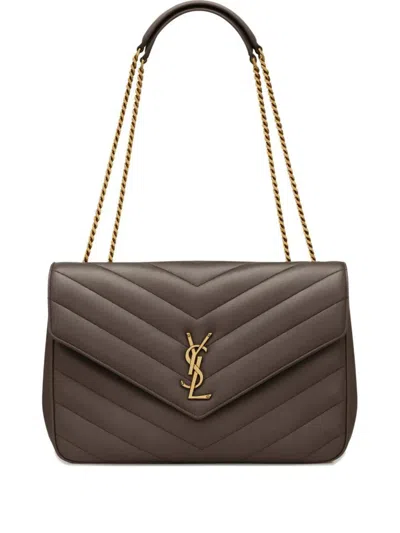 Saint Laurent Loulou Large Chevron Chain Shoulder Bag In Gray