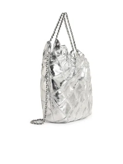 Tory Burch Fleming Quilted-effect Mini Bag In Silver