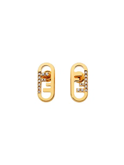 Fendi Crystal-embellished Metallic Earrings In Gold