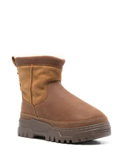 Ugg Waterproof Colour-block Ankle Boots With Shearling Trim In Brown