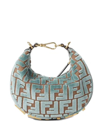 Fendi Graphy Mini Hobo In Ff Jacquard Velvet Bags In Green