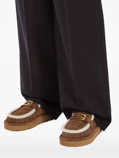 Fendi Women Beige Mules With Logo Lettering On The Rear And Ff Buckle In Suede Woman In Brown