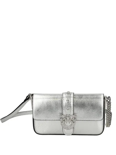 Pinko Embellished-buckle Cross Body Bag In Silver