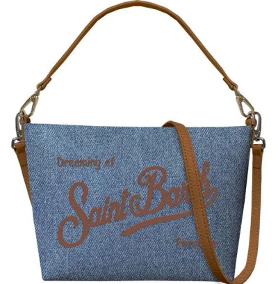 Mc2 Saint Barth Aline Shoulder Logo Denim Shoulder Bag In Blue