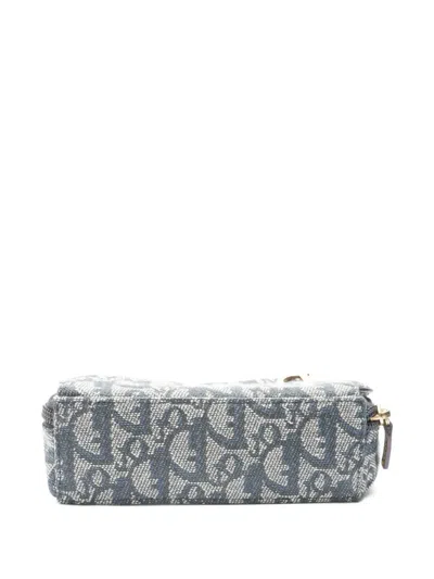 Pre-owned Dior 1998 Saddle Pouch Trotter Clutch Bag In Blue