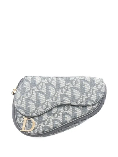 Pre-owned Dior 1998 Saddle Pouch Trotter Clutch Bag In Blue
