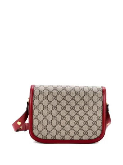 Pre-owned Gucci Horsebit 1955 Shoulder Bag Gg Coated Canvas With Leather Small Crossbody Bag In Neutral