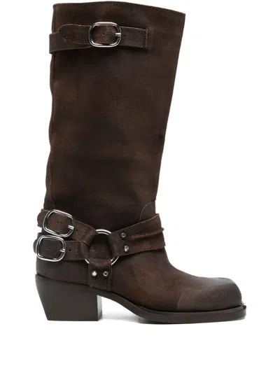 Sandro Leather Buckle Boots In Multi