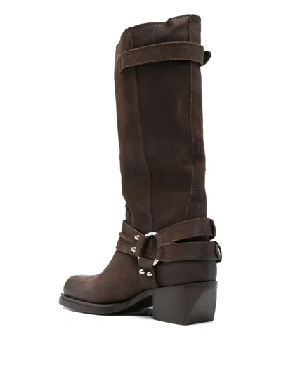 Sandro Leather Buckle Boots In Multi