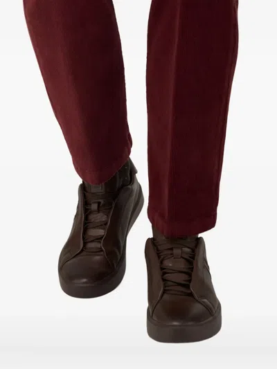 Boggi Milano Essence Embroidered-logo Leather Sneakers In Brown