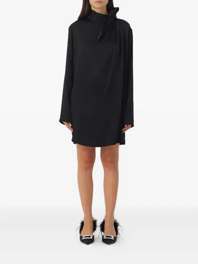 Semicouture Tie-neck Pocket Dress In Black