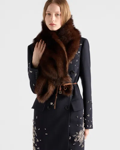 Prada Embroidered Double-breasted Rush Stitch Wool Coat In Black