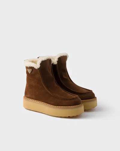 Prada Platform Booties Featuring Shearling Lining In Multi
