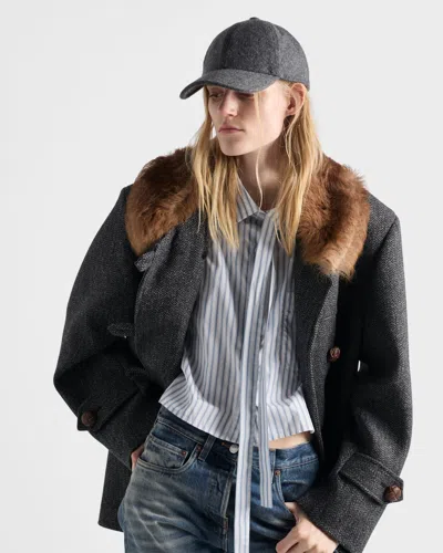 Prada Loden Fabric Baseball Cap In Gray