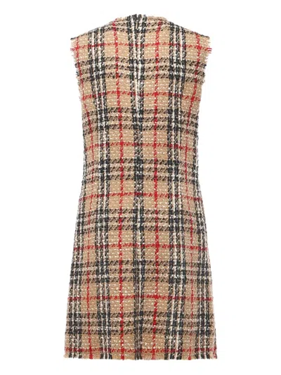 Burberry Checked-pattern Frayed Midi Dress In Brown