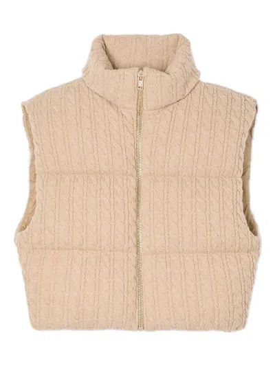 Sandro Womens Beige Short Sleeveless Cable-knit Wool Puffer Jacket In Multi