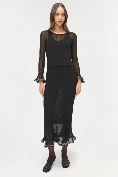 Simkhai Women's Knitted Brighton Metallic Plisse Midi Skirt In Black In Black