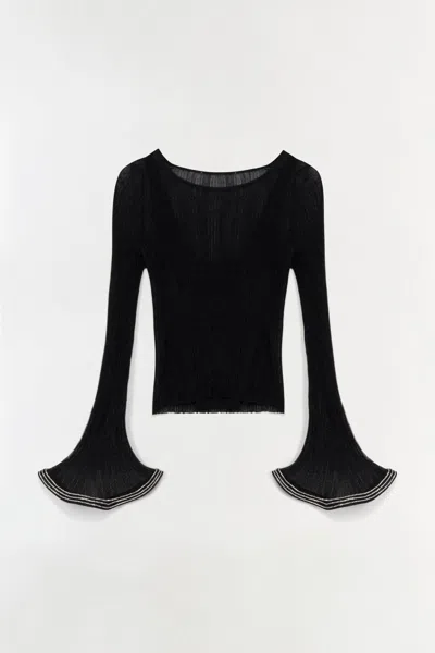 Simkhai Women's Knitted Maebry Metallic Plisse Top In Black In Black