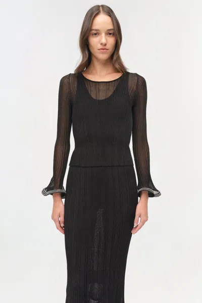 Simkhai Women's Knitted Maebry Metallic Plisse Top In Black In Black