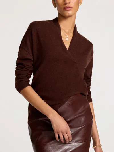 Brochu Walker The Siena Wrap Neck Cashmere Pullover In Brown
