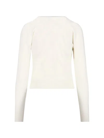 Patou Ribbed Cuff And Hem Knit Crewneck In White