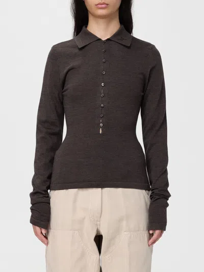 Jacquemus Long-sleeved Merino Wool Polo Shirt Knitwear Brown