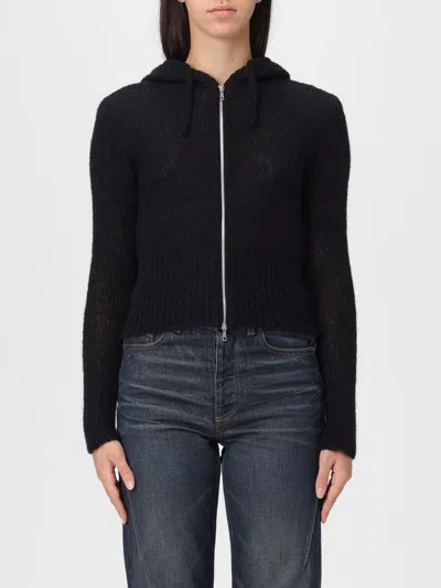 Our Legacy Hooded Zip-up Knit Sweater With Ribbed Details In Black