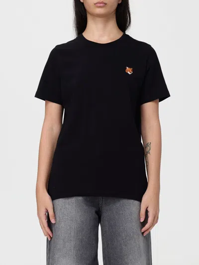 Maison Kitsuné Black T-shirt With Logo Patch In Black