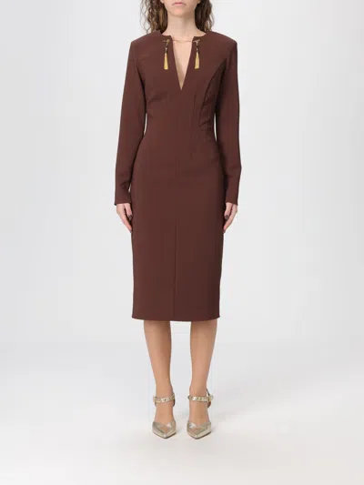 Elisabetta Franchi Midi Fit Dress In Brown