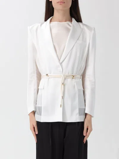 Pinko Shiny Satin Blazer With Belt And Boule In White