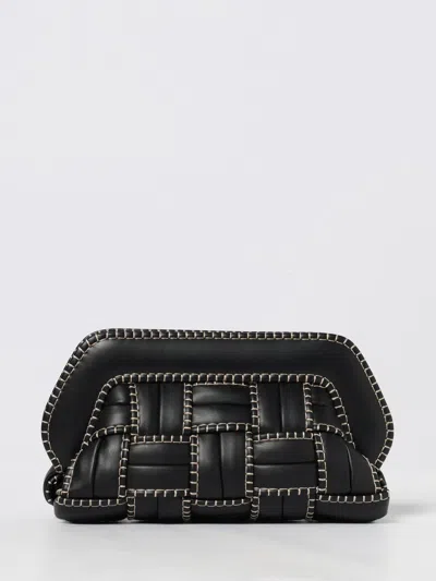 Themoirè Rectangular Woven Clutch Contrast Stitching In Black