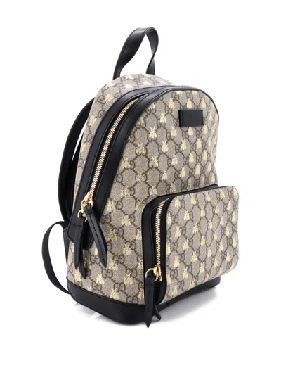 Pre-owned Gucci Zip Pocket Printed Gg Coated Canvas Small Backpack In Neutral