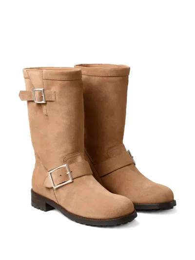 Jimmy Choo Biker Buckled Suede Ankle Boots In Neutral